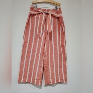 JOE fresh Capri Pants Linen orange & white stripe flowly crop pant size 2 NWT